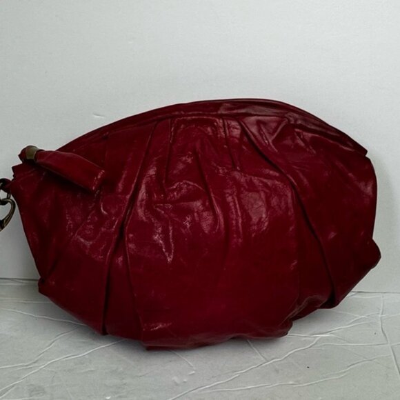 Vanessa Bruno NEW Leather Gathered Ruched Clutch Bag Wristlet Zip Closure Red - Picture 9 of 16